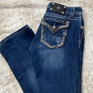 Miss Me Dark Blue Boot Cut Jeans with Silver Accents